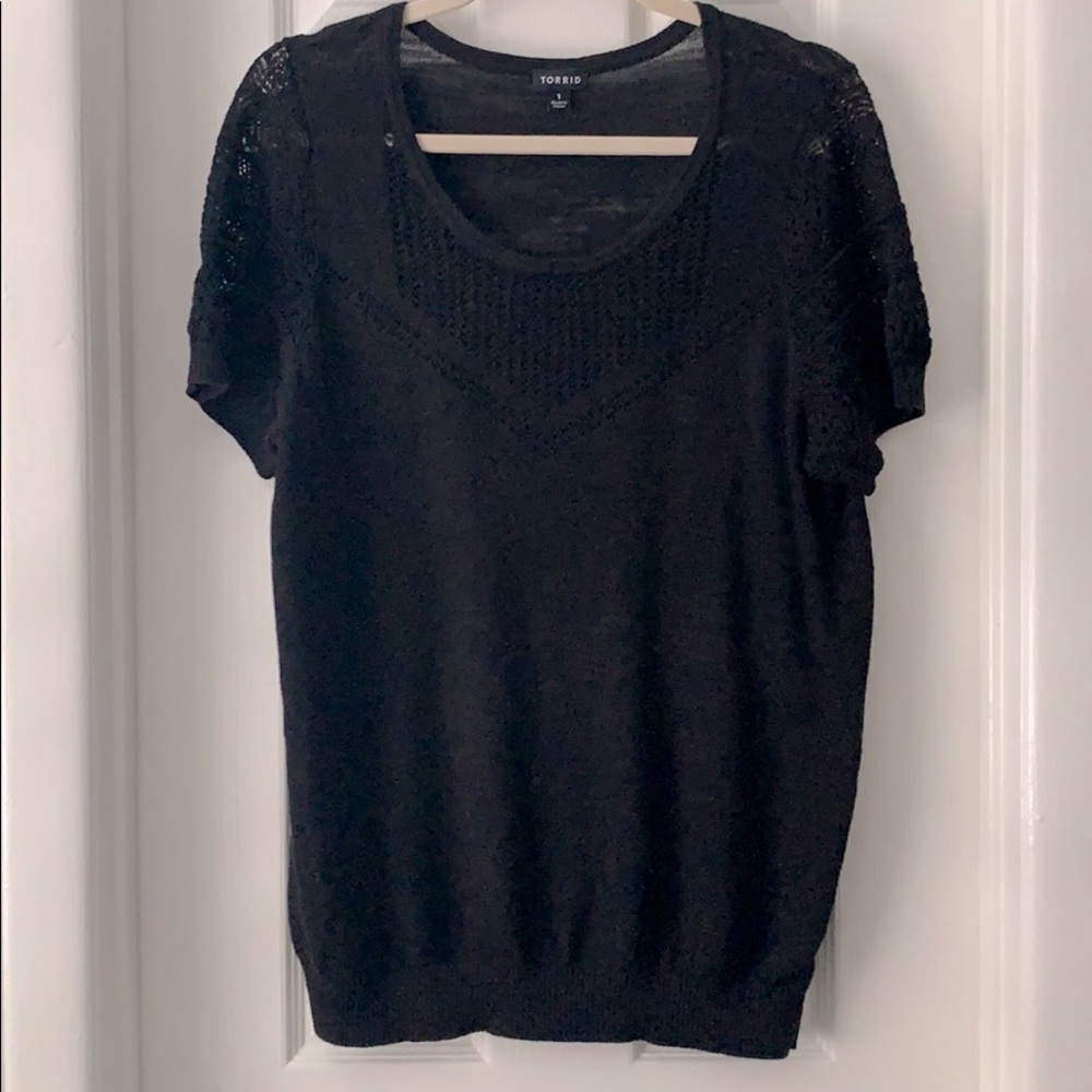 Torrid open stitch lightweight sweater puff sleeve